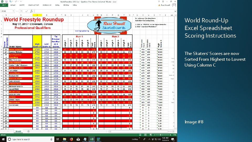 World Round-Up Excel Spreadsheet Scoring Instructions The Skaters' Scores are now Sorted From Highest