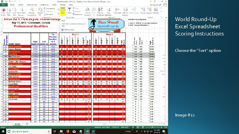 World Round-Up Excel Spreadsheet Scoring Instructions Choose the "Sort" option Image #12 