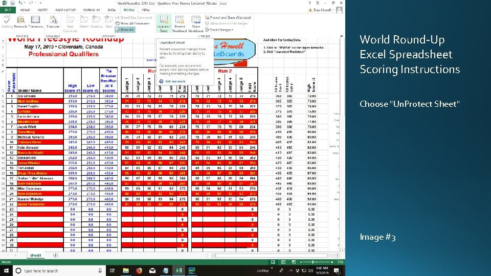 World Round-Up Excel Spreadsheet Scoring Instructions Choose "Un. Protect Sheet" Image #3 
