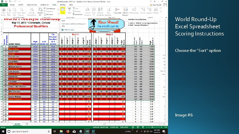 World Round-Up Excel Spreadsheet Scoring Instructions Choose the "Sort" option Image #6 