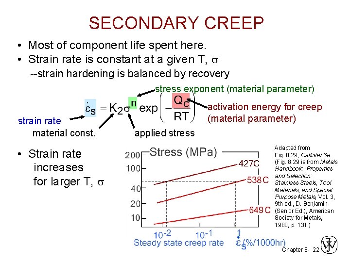 SECONDARY CREEP • Most of component life spent here. • Strain rate is constant