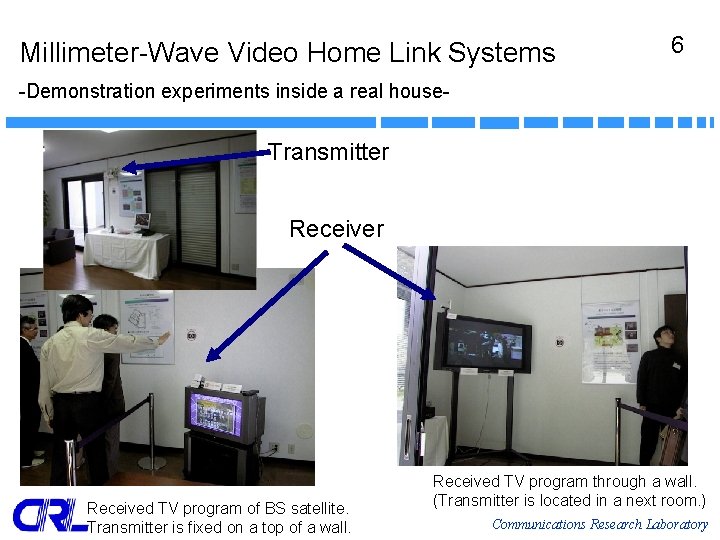 Millimeter-Wave Video Home Link Systems 6 -Demonstration experiments inside a real house- Transmitter Received Millimeter-Wave Video Home Link Systems 6 -Demonstration experiments inside a real house- Transmitter Received