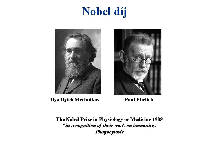 Nobel díj Ilya Ilyich Mechnikov Paul Ehrlich The Nobel Prize in Physiology or Medicine