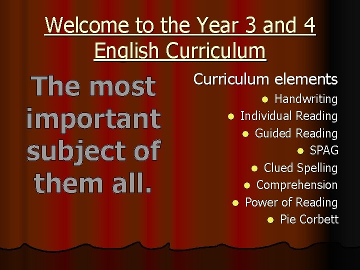 to the Year 3 and 4 English