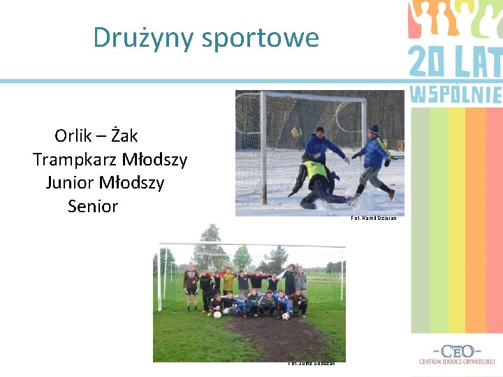 Drużyny sportowe Orlik – Żak Trampkarz Młodszy Junior Młodszy Senior Fot. Kamil Dzieran Fot.