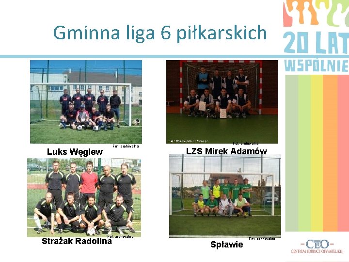 Gminna liga 6 piłkarskich Fot. archiwalna Luks Węglew Fot. archiwalna LZS Mirek Adamów Fot.