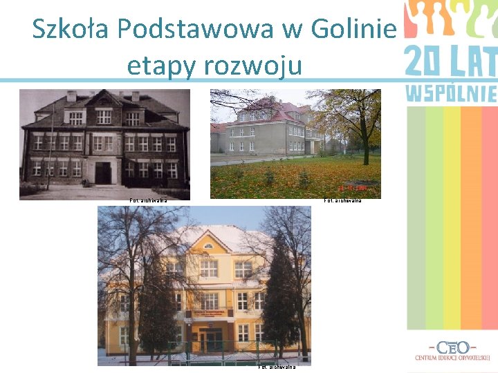 Szkoła Podstawowa w Golinie etapy rozwoju Fot. archiwalna Szkoła Podstawowa w Golinie etapy rozwoju Fot. archiwalna