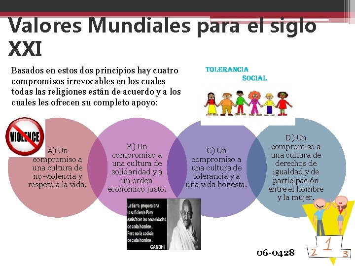 Valores Mundiales para el siglo XXI Basados en estos dos principios hay cuatro compromisos