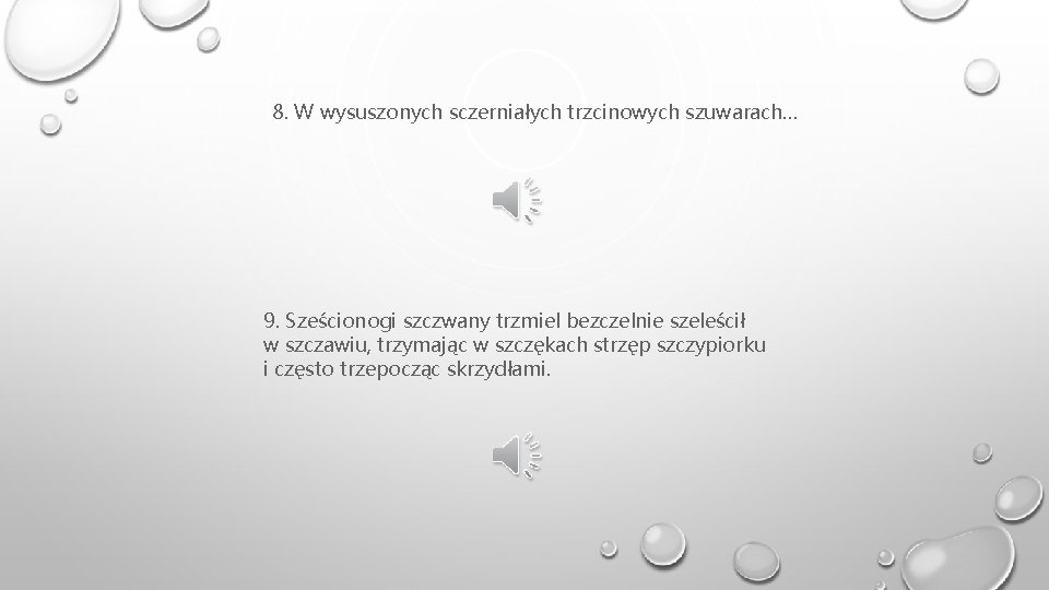 8. W wysuszonych sczerniałych trzcinowych szuwarach… 9. Sześcionogi szczwany trzmiel bezczelnie szeleścił w szczawiu,