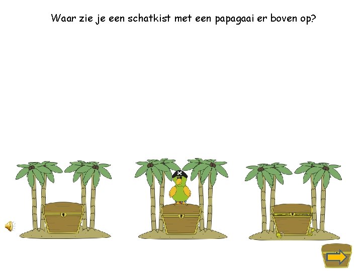 Waar zie je een schatkist met een papagaai er boven op? 