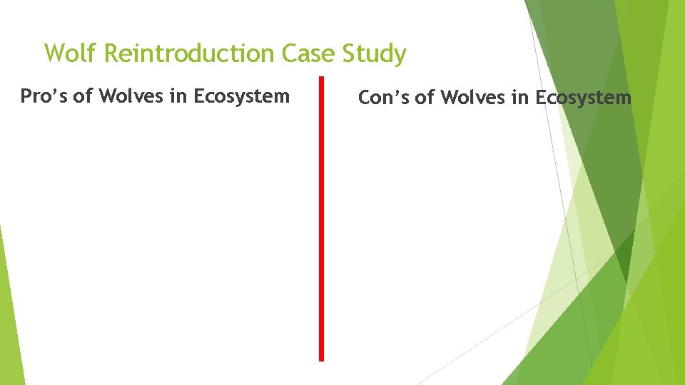 Wolf Reintroduction Case Study Pro’s of Wolves in Ecosystem Con’s of Wolves in Ecosystem