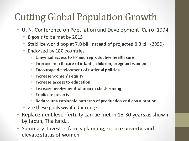 Cutting Global Population Growth • U. N. Conference on Population and Development, Cairo, 1994