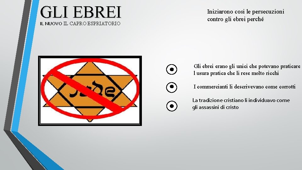 GLI EBREI IL NUOVO IL CAPRO ESPRIATORIO Iniziarono cosi le persecuzioni contro gli ebrei