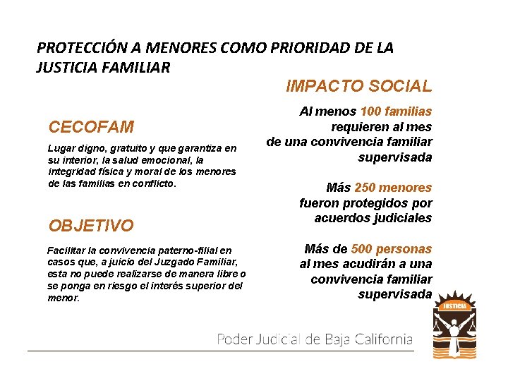 PROTECCIÓN A MENORES COMO PRIORIDAD DE LA JUSTICIA FAMILIAR IMPACTO SOCIAL CECOFAM Lugar digno,