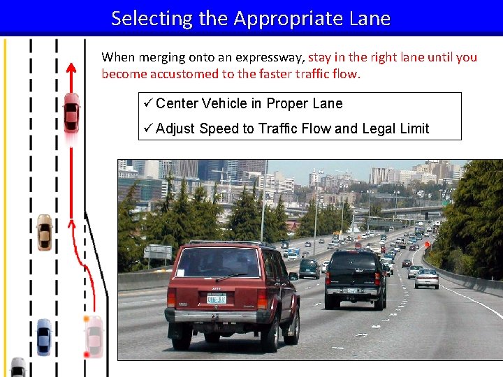 Selecting the Appropriate Lane When merging onto an expressway, stay in the right lane