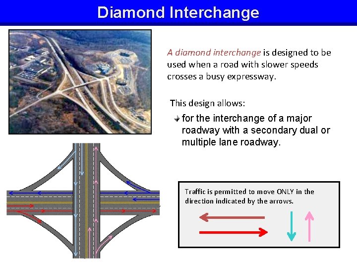 Diamond Interchange A diamond interchange is designed to be used when a road with