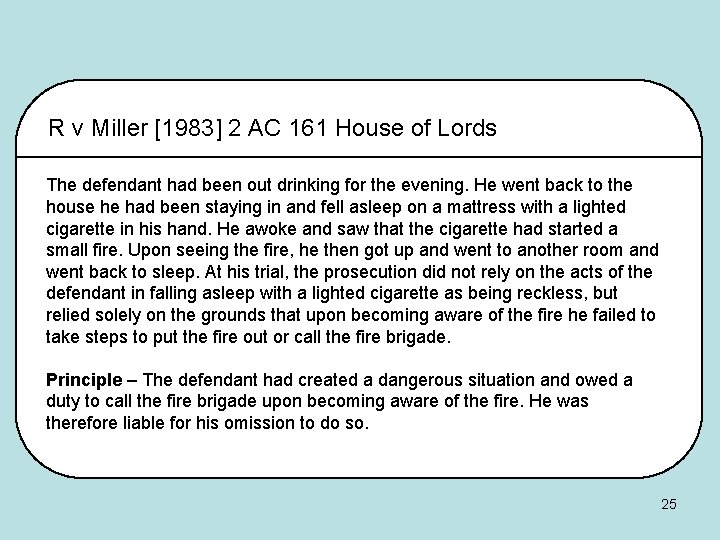 R v Miller [1983] 2 AC 161 House of Lords The defendant had been