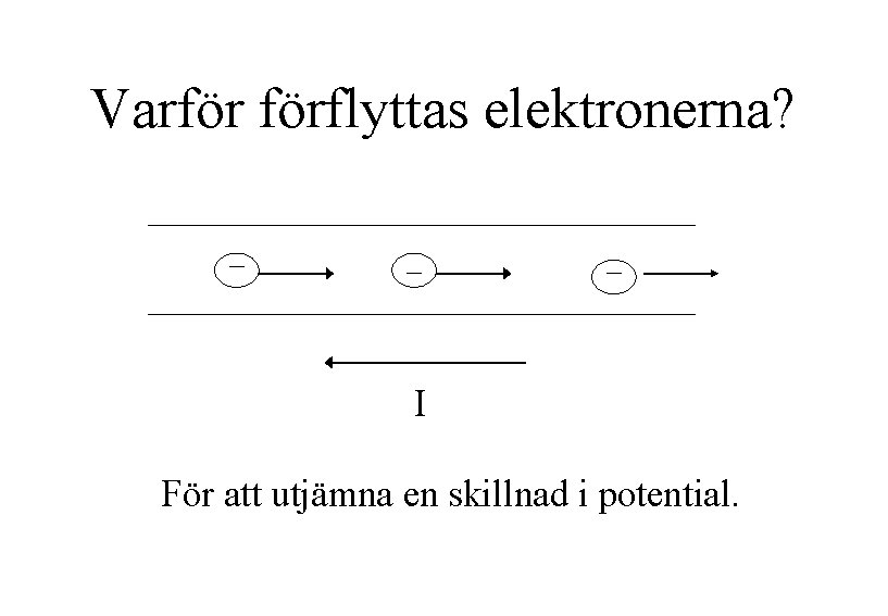 Varför förflyttas elektronerna? I För att utjämna en skillnad i potential. 