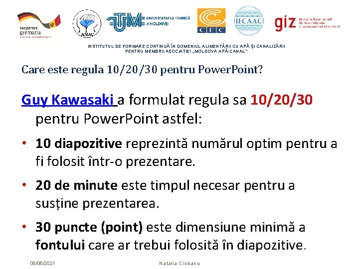 INSTITUTUL DE FORMARE CONTINUĂ ÎN DOMENIUL ALIMENTĂRII CU APĂ ŞI CANALIZĂRII PENTRU MEMBRII ASOCIAȚIEI