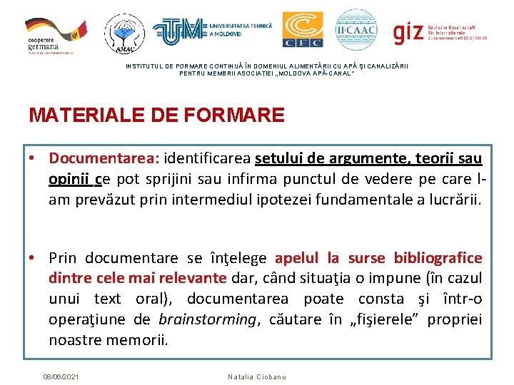 INSTITUTUL DE FORMARE CONTINUĂ ÎN DOMENIUL ALIMENTĂRII CU APĂ ŞI CANALIZĂRII PENTRU MEMBRII ASOCIAȚIEI