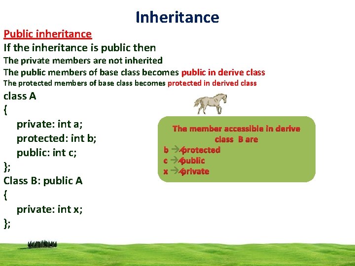 Inheritance Public inheritance If the inheritance is public then The private members are not