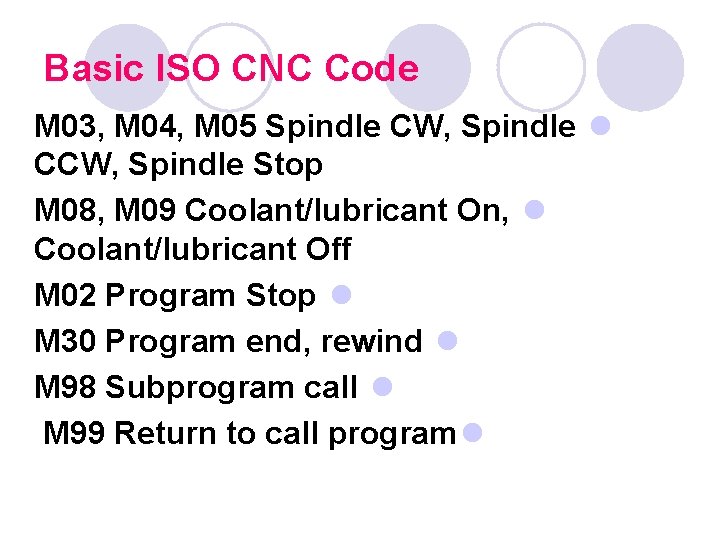 Basic ISO CNC Code M 03, M 04, M 05 Spindle CW, Spindle l