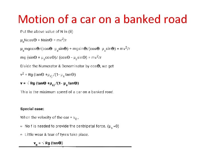 Motion of a car on a banked road 