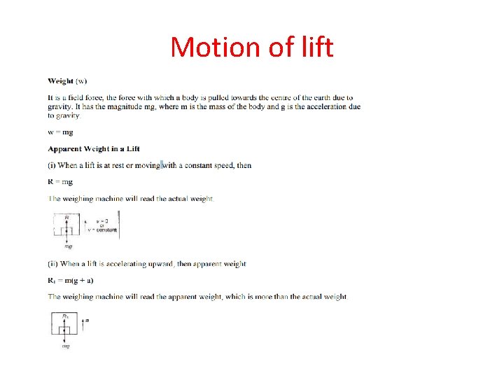 Motion of lift 