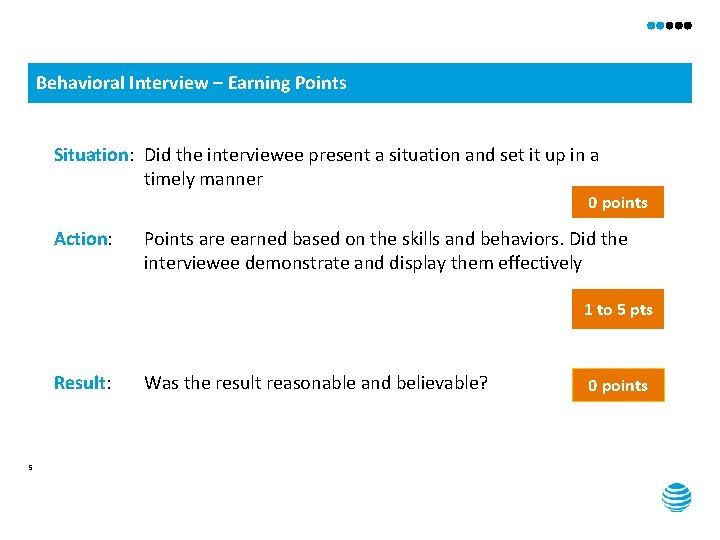 Behavioral Interview – Earning Points Situation: Did the interviewee present a situation and set