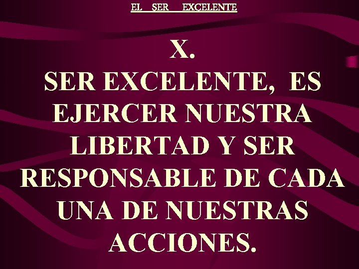 EL SER EXCELENTE X. SER EXCELENTE, ES EJERCER NUESTRA LIBERTAD Y SER RESPONSABLE DE