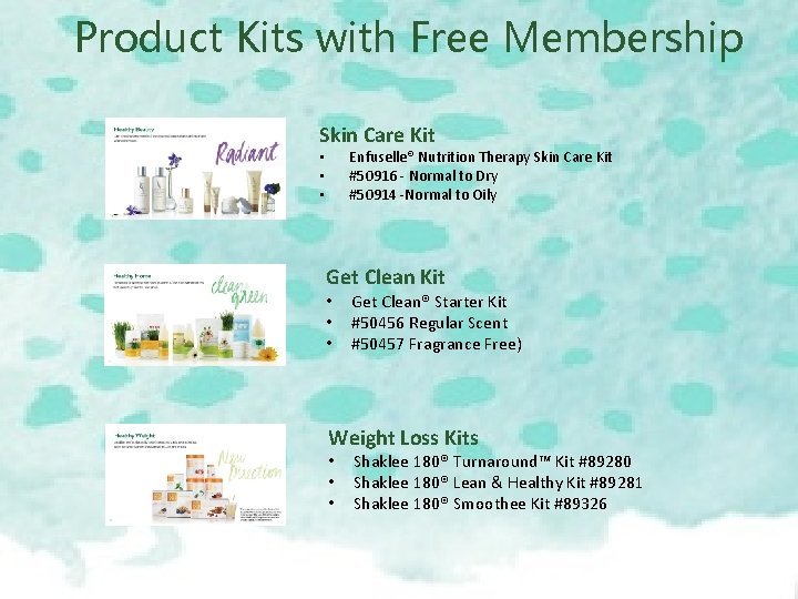 Product Kits with Free Membership Skin Care Kit Enfuselle® Nutrition Therapy Skin Care Kit