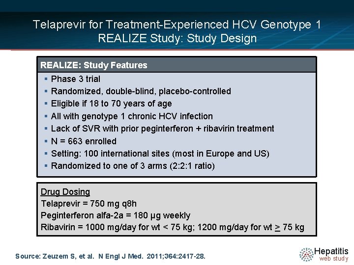 Telaprevir for Treatment-Experienced HCV Genotype 1 REALIZE Study: Study Design REALIZE: Study Features §