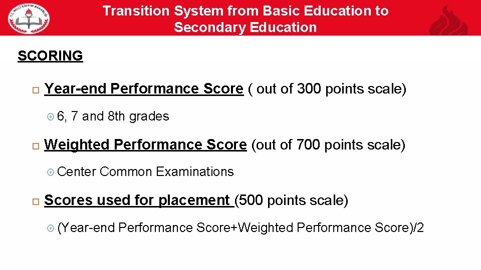 Transition System from Basic Education to Secondary Education 14 SCORING Year-end Performance Score (