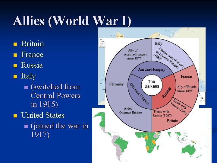 Allies (World War I) n n n Britain France Russia Italy n (switched from