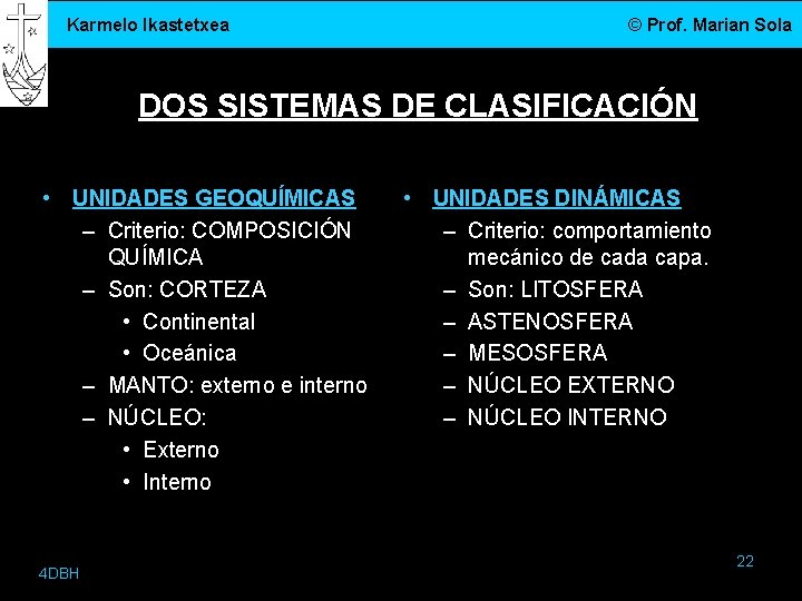 Karmelo Ikastetxea © Prof. Marian Sola DOS SISTEMAS DE CLASIFICACIÓN • UNIDADES GEOQUÍMICAS –