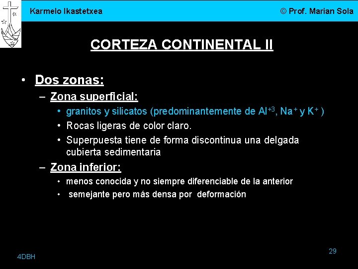 Karmelo Ikastetxea © Prof. Marian Sola CORTEZA CONTINENTAL II • Dos zonas: – Zona