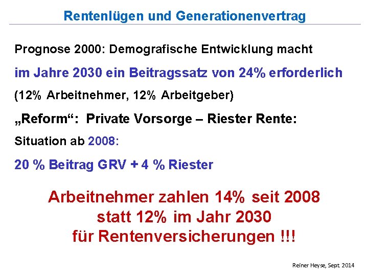Rentenlügen und Generationenvertrag Prognose 2000: Demografische Entwicklung macht im Jahre 2030 ein Beitragssatz von