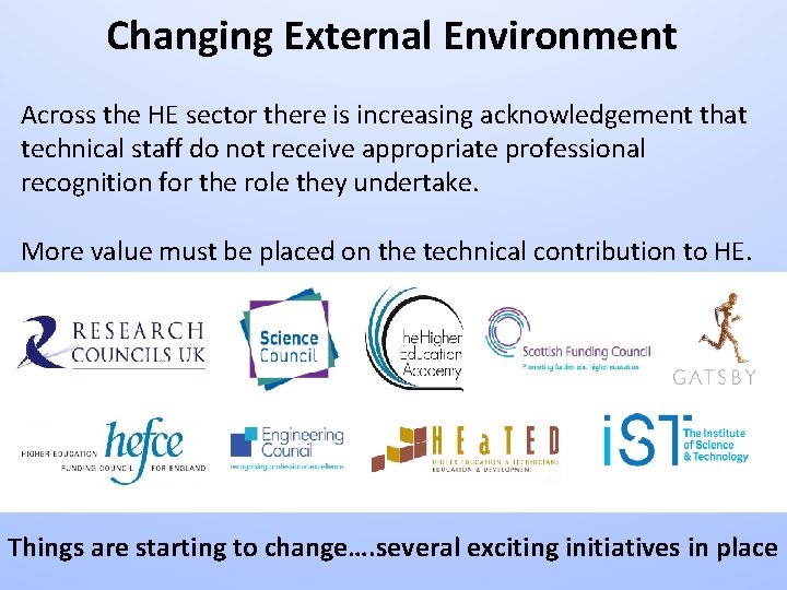 Changing External Environment Across the HE sector there is increasing acknowledgement that technical staff