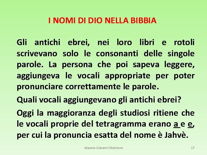 Il Nome Di Dio Per Gli Ebrei PARROCCHIA S GIACOMO MAGGIORE MESSINA IL NOME DI