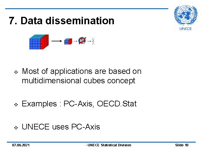 7. Data dissemination v Most of applications are based on multidimensional cubes concept v