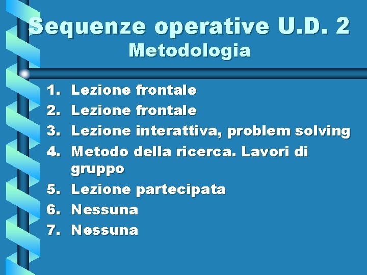 Sequenze operative U. D. 2 Metodologia 1. 2. 3. 4. Lezione frontale Lezione interattiva,