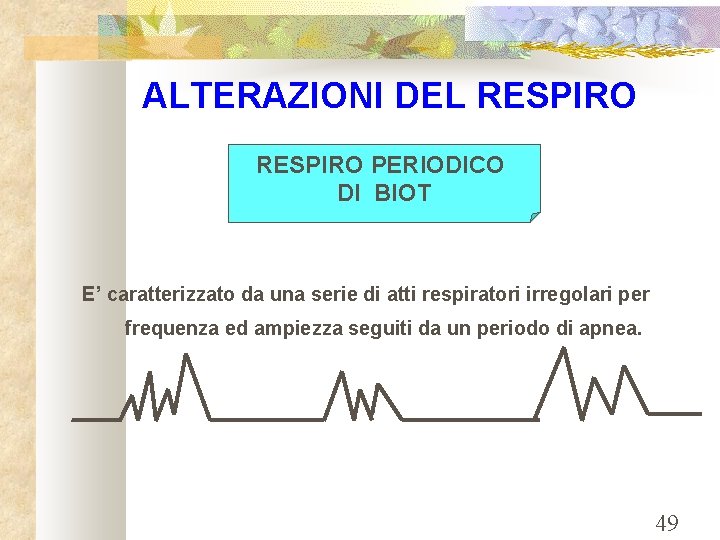 ALTERAZIONI DEL RESPIRO PERIODICO DI BIOT E’ caratterizzato da una serie di atti respiratori