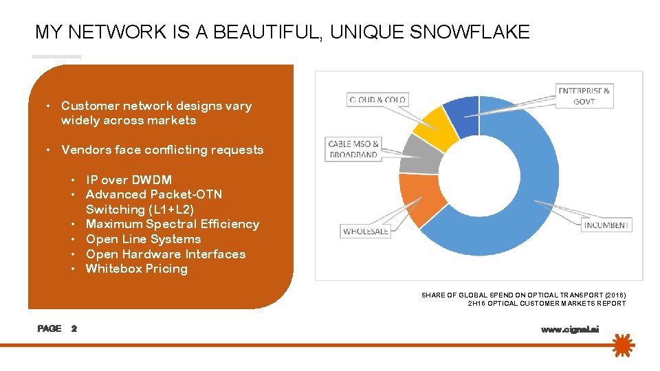 MY NETWORK IS A BEAUTIFUL, UNIQUE SNOWFLAKE • Customer network designs vary widely across