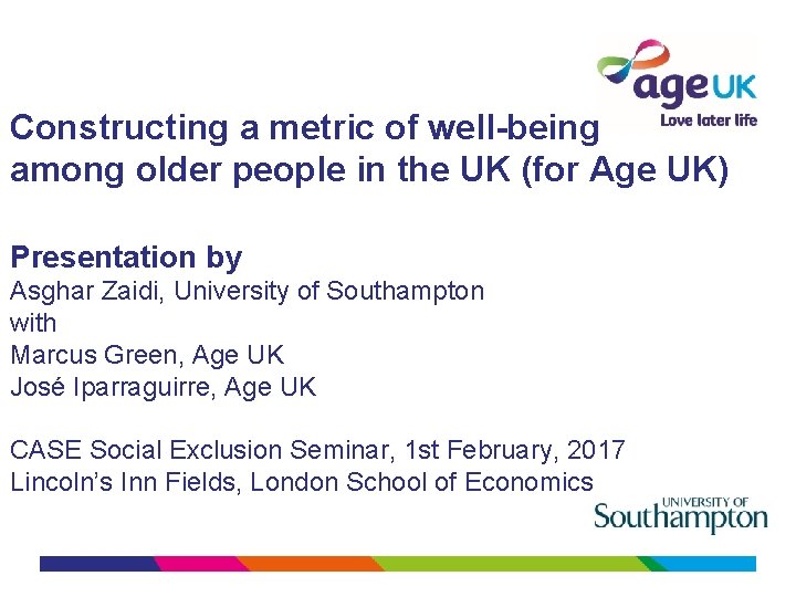 Constructing a metric of well-being among older people in the UK (for Age UK)