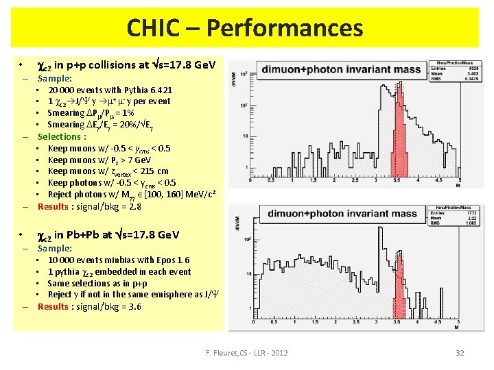 CHIC – Performances • cc 2 in p+p collisions at s=17. 8 Ge. V