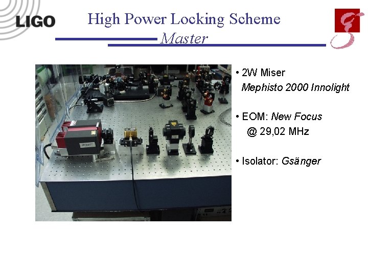High Power Locking Scheme Master • 2 W Miser Mephisto 2000 Innolight • EOM: