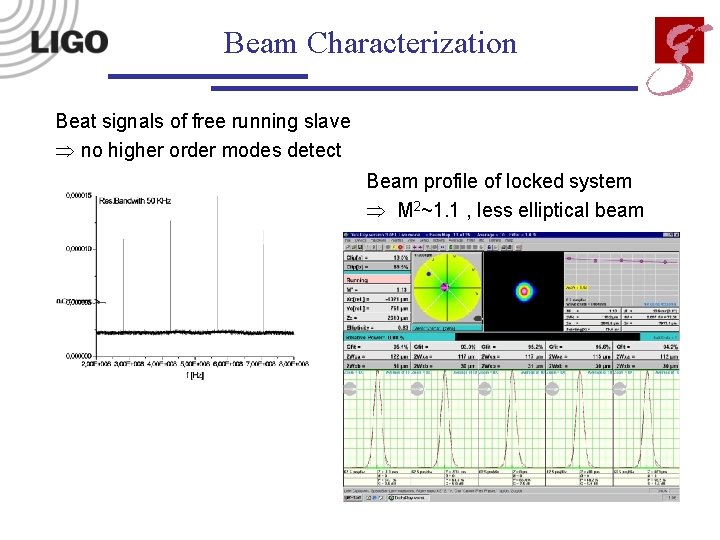 Beam Characterization Beat signals of free running slave no higher order modes detect Beam