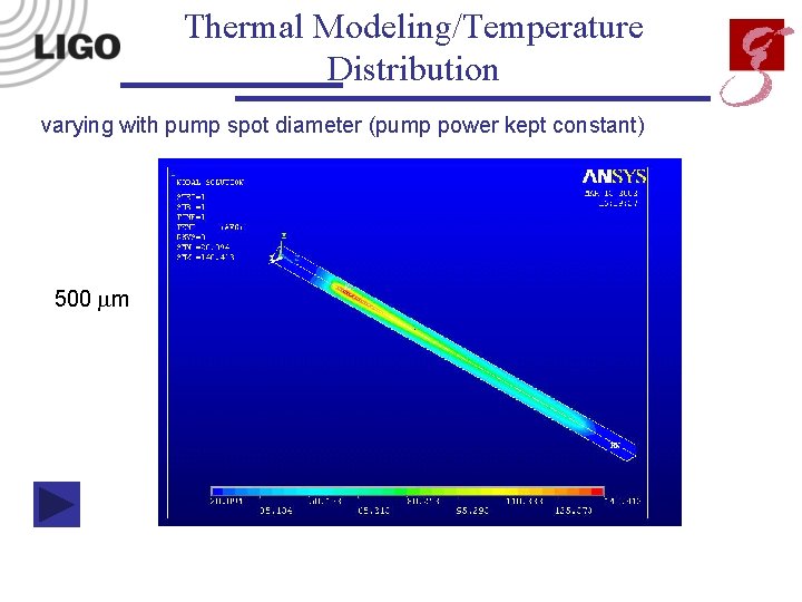 Thermal Modeling/Temperature Distribution varying with pump spot diameter (pump power kept constant) 500 m