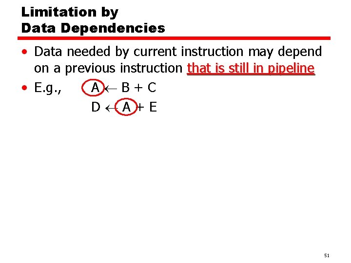Limitation by Data Dependencies • Data needed by current instruction may depend on a