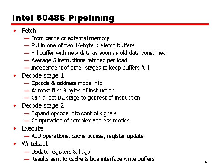 Intel 80486 Pipelining • Fetch — — — From cache or external memory Put